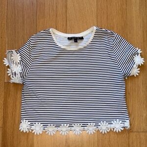 Topshop Striped Crop Top with Floral Trim